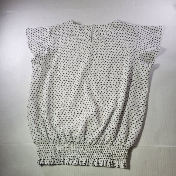 Adrianna Papell White & Black Polka Dot Smocked Hem Cap Sleeve Blouse Size M - Picture 7 of 9